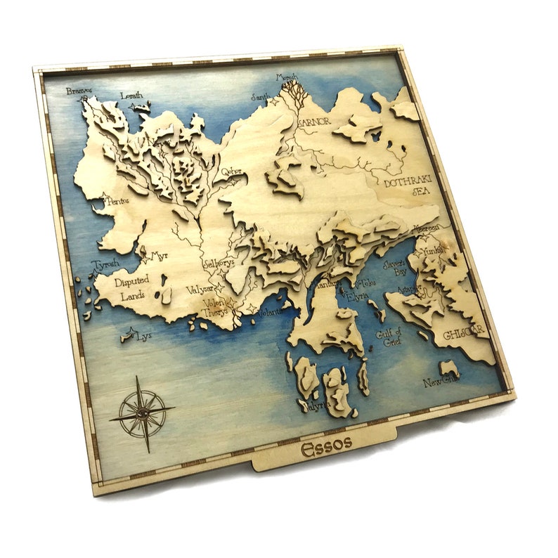 Game of Thrones Inspired Lasercut Wooden Topographic Map Essos image 5