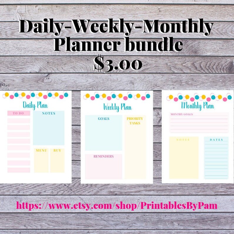 Instant Printable Planner-Daily Planner-Weekly Planner-Monthly image 1