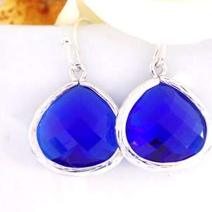 Wedding Jewelry,Bridesmaid Jewelry,Cobalt Blue Earrings,Dark Blue,Royal Blue,Bridesmaid Gifts,Drop,Silver,Dangle,Wedding Gifts,Teardrop
