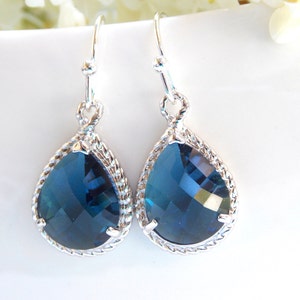 Wedding Jewelry, Bridesmaid Jewelry, Navy Blue Earrings, Dark Blue,Montana Blue,Bridesmaid Jewelry,Bridesmaid Earrings, Drop, Silver, Dangle
