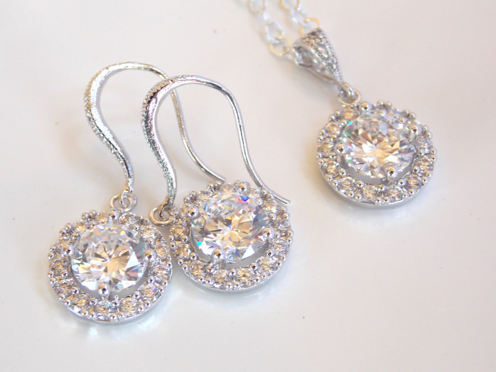 Wedding Jewelry Set Sterling Silver Cubic Zirconia Bridal Etsy
