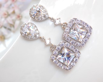Wedding Jewelry, Silver, Cubic Zirconia, Bridal Jewelry,Bridal Earrings,Bride Earrings, Bridesmaids Gifts, Bridesmaid Earrings, Dangle, Post