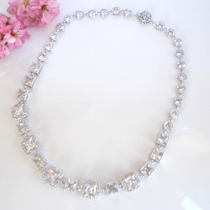 Wedding Jewelry, Cubic Zirconia,Crystal,Clear Necklace, Bridal Jewelry,Bridal Necklace,Bride Pendant, Sterling Silver, Gifts, Mother&#39;s Gift,