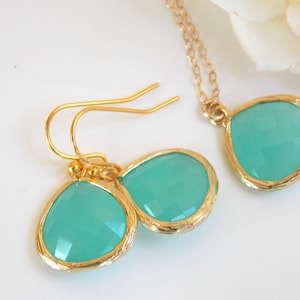 Wedding Jewelry, Mint Earrings and Necklace, Set, Mint Blue, Soft Mint, Light Mint, Gold Filled, Bridesmaid Jewelry, Pendant, Brides Gifts