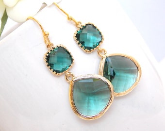 Wedding Jewelry, Teal Earrings, Aqua Green, Green, Bridesmaid Earrings,Brides Gifts, Gold, Teardrop, Dangle, Wedding Earrings, Wedding Gifts