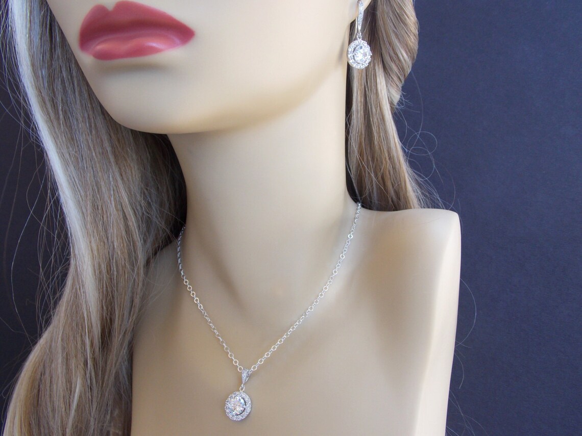 Wedding Jewelry Set Sterling Silver Cubic Zirconia Bridal Etsy
