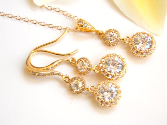 Joyería de boda, pendientes y collar claro establece, cristalino