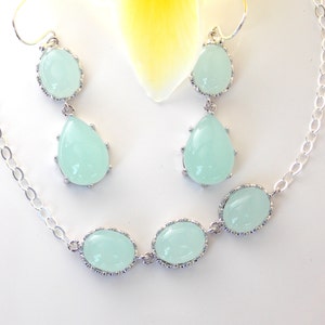 Bridesmaid Jewelry, Mint Earrings and Bracelet Set, Light Mint, Green, Sterling Silver, Wedding Set, Dangle, Bracelet,Bridesmaids Gifts,Gift