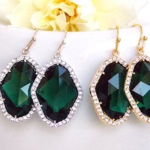 Wedding Jewelry, Emerald Green, Deep Green Earrings, Brides Gifts,Bridesmaids Jewelry, Bridesmaids Gifts, Silver, Gold,Teardop,Dangle,Drop image 1