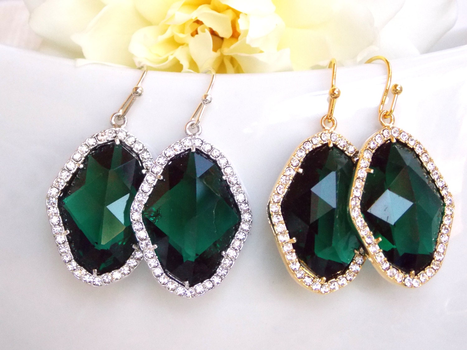 Wedding Jewelry Emerald Green Deep Green Earrings Brides | Etsy