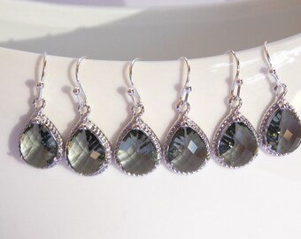 Wedding Jewelry, Bridesmaid Jewelry, Grey Earrings, Charcoal, Gray, Bridesmaid Jewelry, Bridesmaid Earrings, Drop, Silver Earrings, Dangle