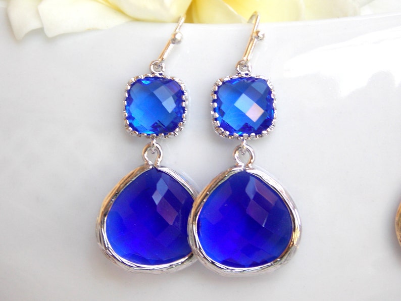 Wedding Jewelry Cobalt Blue Earrings Silver Gold Dark | Etsy