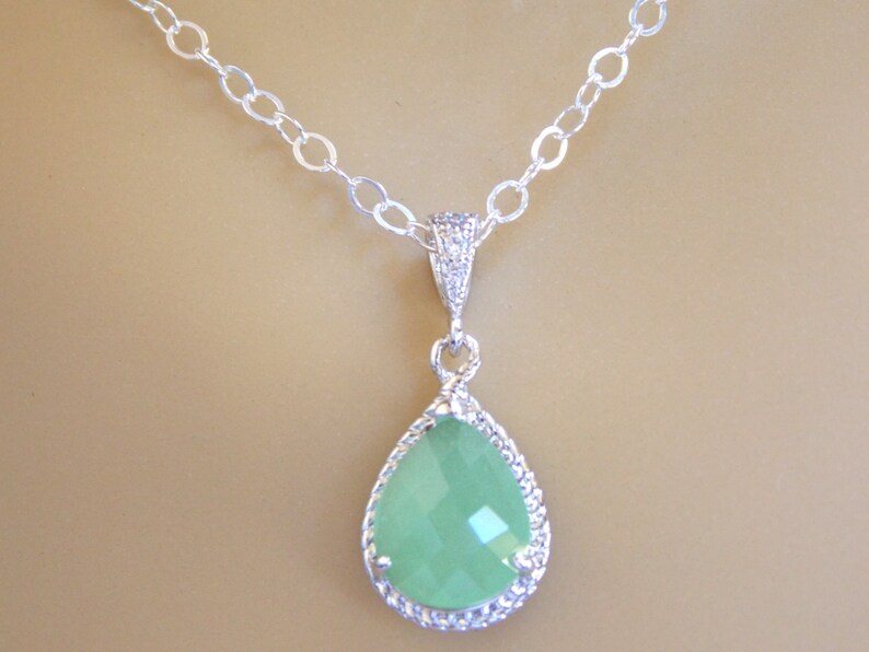 Bridesmaid Jewelry Light Green Necklace Soft Green Etsy