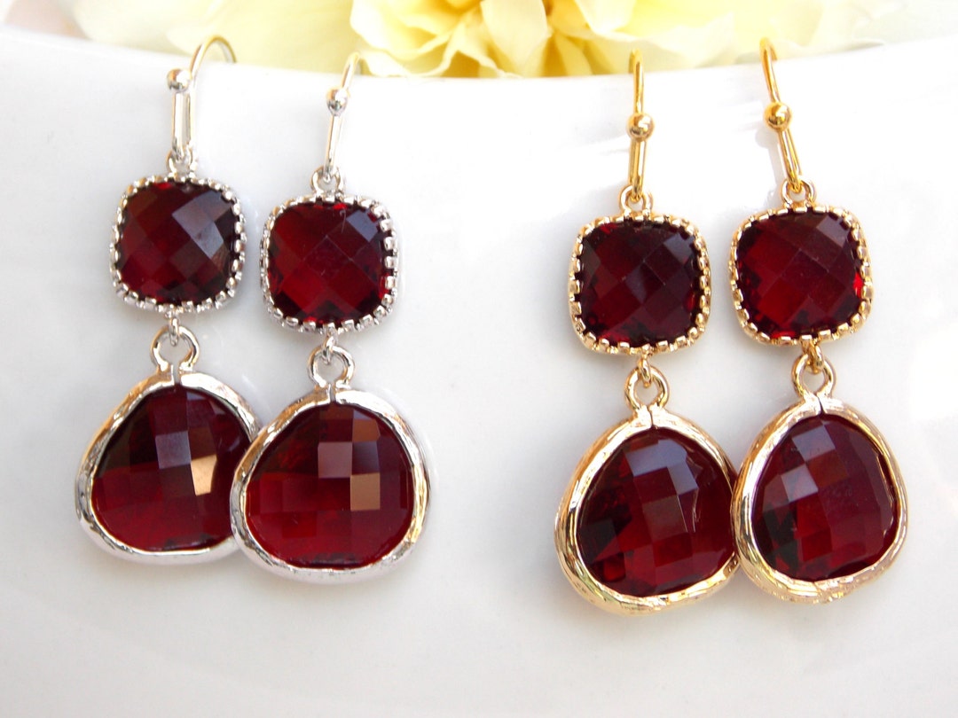 Wedding Jewelry Garnet Earrings Deep Red Wine Sangria - Etsy