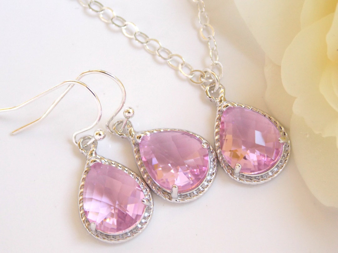 Bridesmaid Jewelry Pink Earrings and Necklace Set Light Etsy