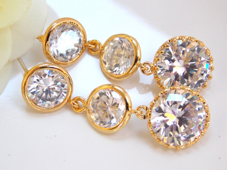 Long Dangle Gifts Bridal Jewelry Mother/'s Gift Wedding Jewelry Clear Gifts Gold Crystal Cubic Zirconia Earrings Wedding Earrings