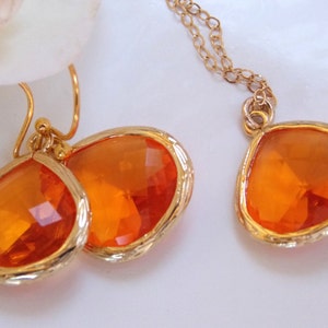 Wedding Jewelry Set, Orange Earrings and Necklace, Gold Filled, Tangerine, Carnelian, Bridesmaid Gifts, Bridesmaid Jewelry, Pendant, Dangle
