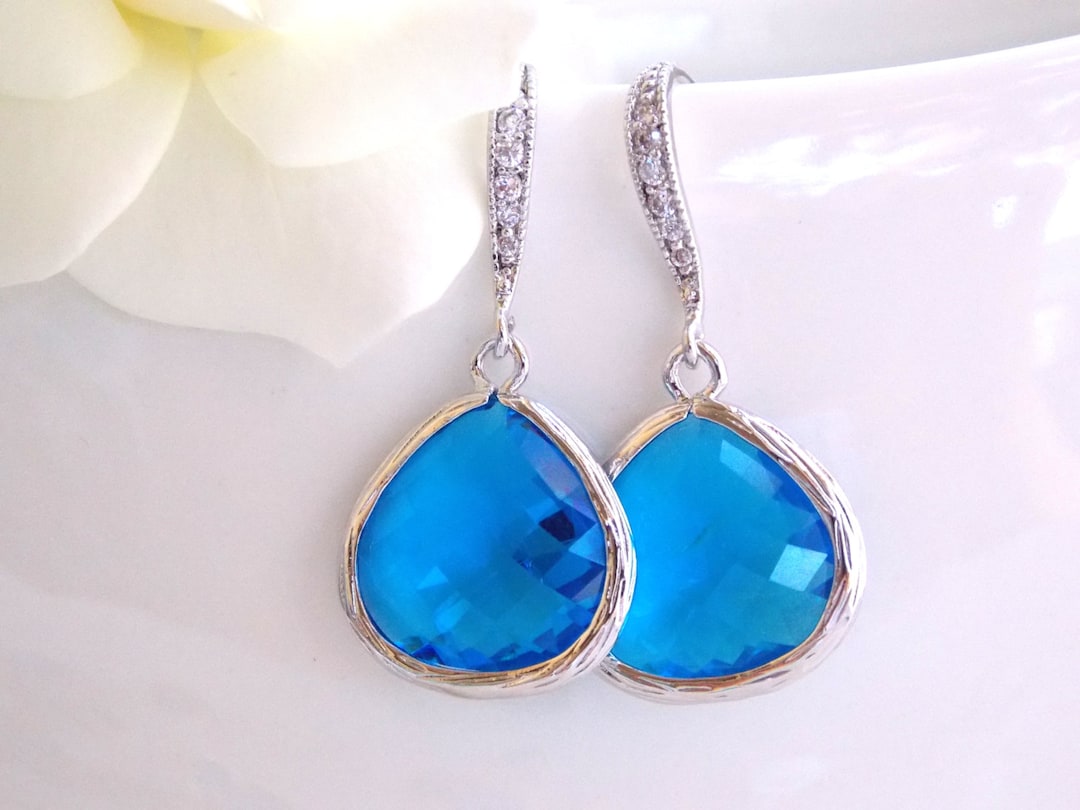 Wedding Jewelry, Blue Sapphire Earrings, Silver,capri, Royal Blue