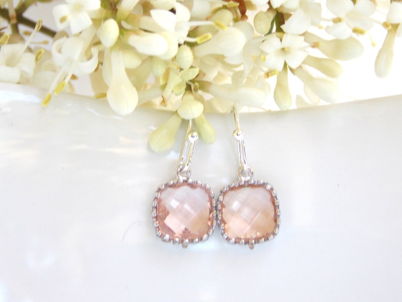 Wedding Jewelry, Peach Earrings, Champagne, Blush,Silver,Bridesmaid Jewelry,Small Earrings, Dangle, Bridesmaids Gifts, Wedding Gifts, Dainty image 3