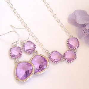 Wedding Jewelry, Lavender Earrings and Necklace, Lilac, Sterling Silver, Bridesmaid Gifts, Bridesmaid Jewelry, Dangle, Pendant Set, Gifts