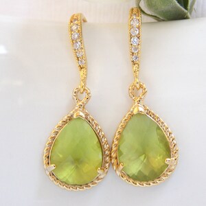 Wedding Jewelry, Apple Green Earrings, Green, Green Apple, Gold, Cubic Zirconia, Peridot Earrings, Bridesmaid Earrings, Dangle, Gift, Drop