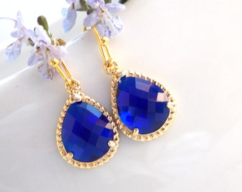 Wedding Jewelry, Bridesmaid Jewelry, Cobalt Blue, Royal Blue, Dark Blue,Bridesmaid Jewelry, Bridesmaid Earrings, Drop,Gold,Gift,Dangle,