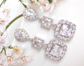 Wedding Jewelry, Silver, Cubic Zirconia, Bridal Jewelry,Bridal Earrings,Bride Earrings, Bridesmaids Gifts, Bridesmaid Earrings, Dangle, Post