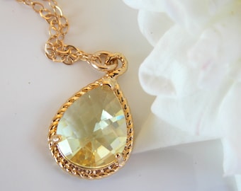 Bridesmaid Jewelry, Yellow Necklace, Citrine, Soft Yellow, Gold Filled, Wedding Jewelry, Bridesmaid Gifts, Bridesmaid Necklace, Pendant
