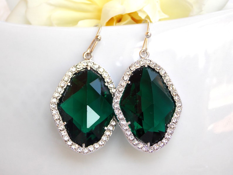 Wedding Jewelry, Emerald Green, Deep Green Earrings, Brides Gifts,Bridesmaids Jewelry, Bridesmaids Gifts, Silver, Gold,Teardop,Dangle,Drop image 4