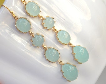 Wedding Jewelry, Mint Earrings, Gold, Aqua Mint Earrings, Bridesmaid Jewelry, Bridesmaids Earrings, Dangle, Long Earrings, Wedding Earrings