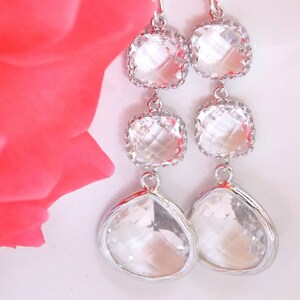 Wedding Jewelry, Silver Clear Earrings, Crystal, Bridesmaid Jewelry, Bridesmaid Earrings, Bridal Earrings, Dangle, Long, Bride Earrings,Gift