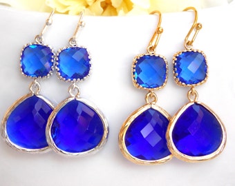 Wedding Jewelry, Cobalt Blue Earrings, Silver, Gold, Dark Blue, Royal Blue, Deep Blue, Bridesmaid Jewelry, Dangle, Drop, Bridesmaids Gifts