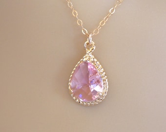 Bruidsmeisje sieraden Roze halsketting, lichtroze, zacht roze, gouden gevulde ketting, huwelijksjuwelen, bruidsmeisje geschenken, bruidsmeisje ketting, geschenken