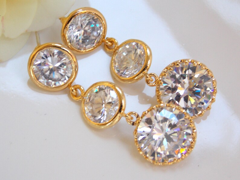 Long Dangle Gifts Bridal Jewelry Mother/'s Gift Wedding Jewelry Clear Gifts Gold Crystal Cubic Zirconia Earrings Wedding Earrings