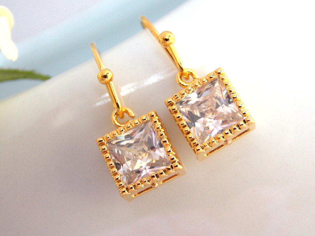 Wedding Jewelry Gold Earrings Cubic Zirconia Clear - Etsy