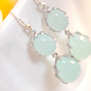 Wedding Jewelry, Mint Earrings, Silver, Soft Green, Light Mint, Earrings, Bridesmaid Gift, Mother&#39;s Gift, Dangle, Drop, Bridesmaids Jewelry