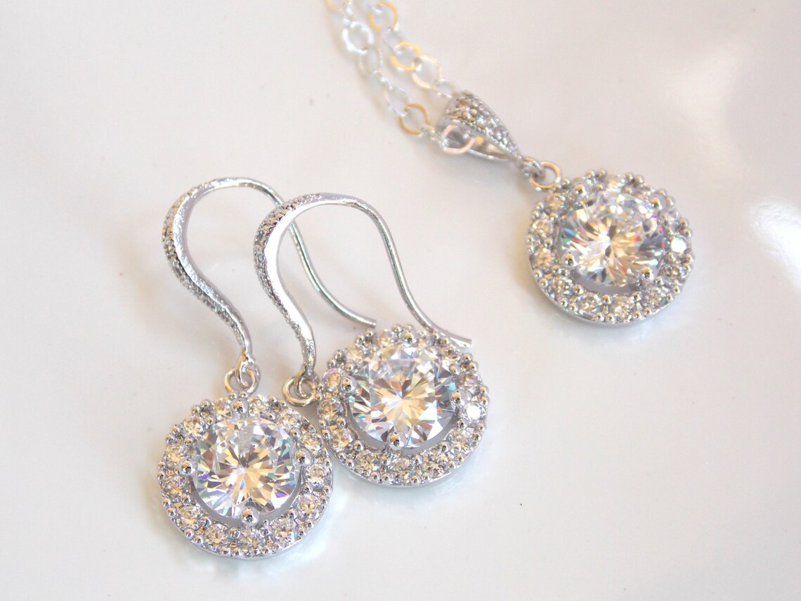 Wedding Jewelry Set Sterling Silver Cubic Zirconia Bridal Etsy