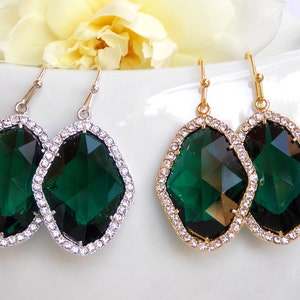 Wedding Jewelry, Emerald Green, Deep Green Earrings, Brides Gifts,Bridesmaids Jewelry, Bridesmaids Gifts, Silver, Gold,Teardop,Dangle,Drop image 2