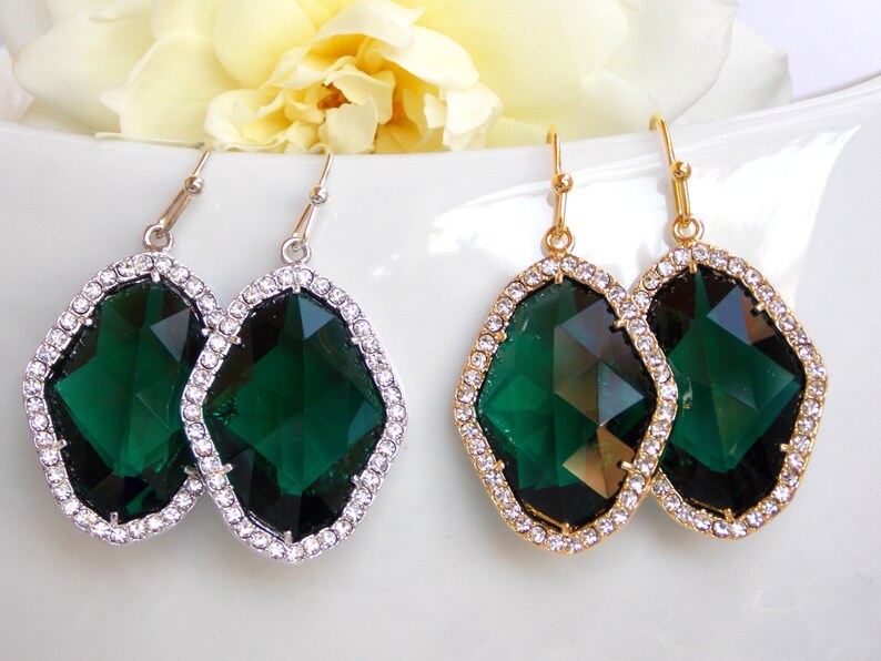 Wedding Jewelry Emerald Green Deep Green Earrings Brides - Etsy
