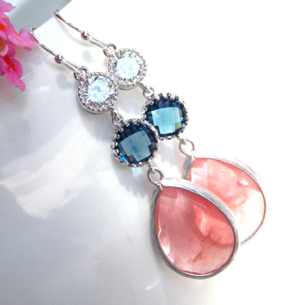 Hochzeitsschmuck, Koralle Marine blau klare Ohrringe, Brautjungfern Geschenke, lange Ohrringe, baumeln, Bräute Geschenke, Brautjungfern Geschenke, Brautjungfern Schmuck