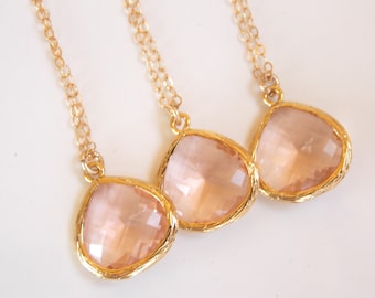 Bruiloft sieraden, perzik ketting, goud, Champagne, blozen, bruidsmeisje sieraden, bruidsmeisje ketting, Gold Filled ketting, bruidsmeisjes geschenken
