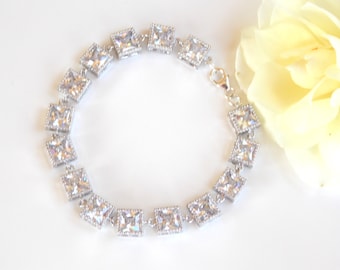 Wedding Jewelry, Clear Bracelet, Crystal, Cubic Zirconia,Sterling Silver Bracelet, Bridesmaid Jewelry, Brides Bracelet,Bridesmaids Gift,Gift