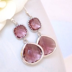 Wedding Jewelry, Plum Earrings, Burgundy, Eggplant, Purple, Gift, Bridesmaid Jewelry, Dangle, Drop, Wedding Gifts, Silver, Bridesmaids Gifts