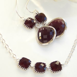 Wedding Jewelry Set, Burgundy Earrings and Bracelet, Marron, Sterling Silver, Bridesmaid Gifts,Bridesmaid Jewelry, Dangle, Bracelet Set