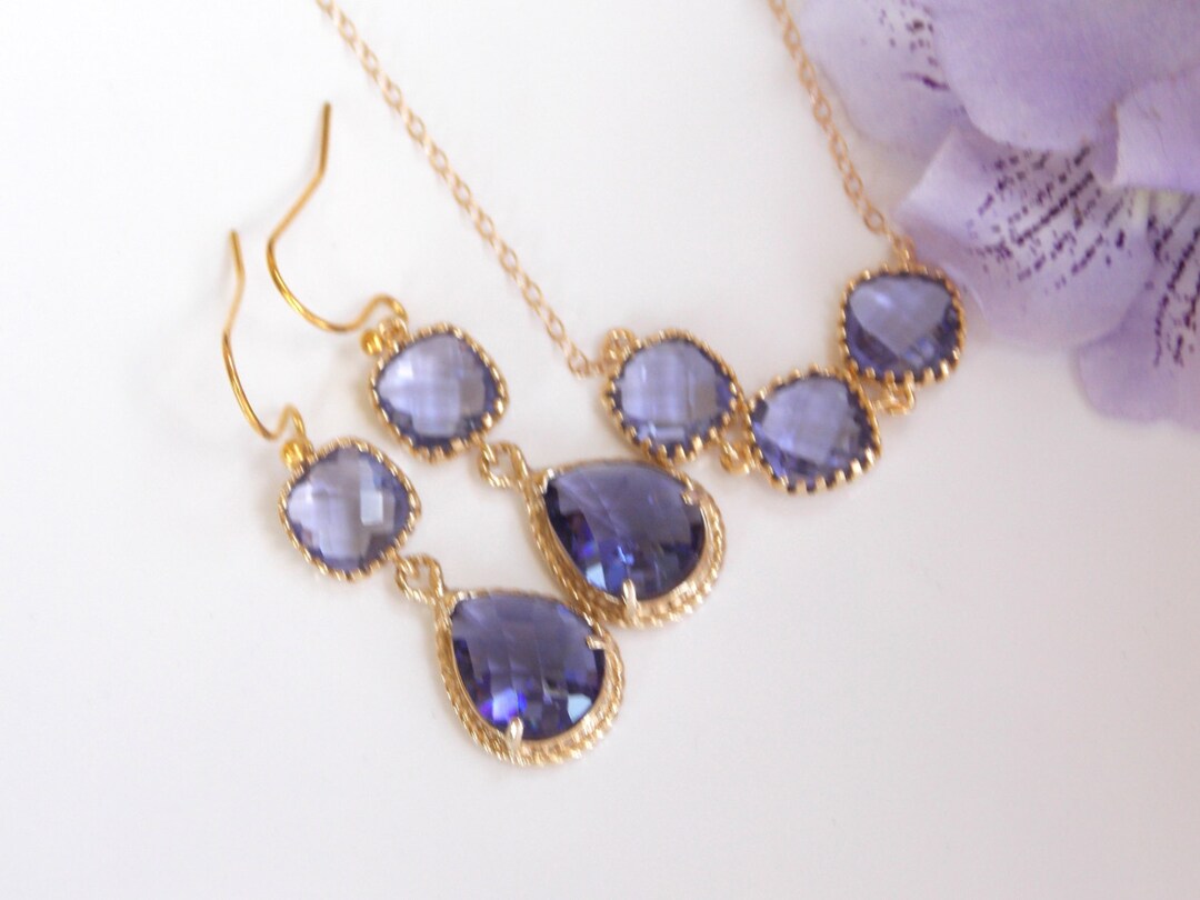 Bridesmaid Jewelry, Purple Earrings and Necklace Set, Tanzanite