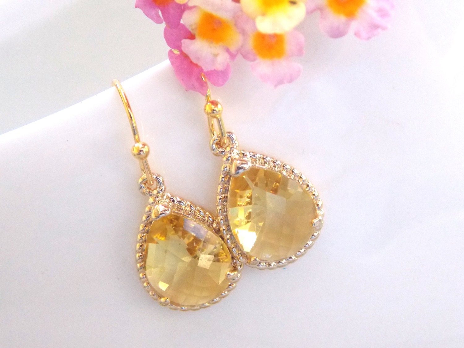 Wedding Jewelry, Bridesmaid Jewelry,Yellow Topaz, Gold, Yellow Earrings, Bridesmaid Earrings, Bridesmaid Gifts, Drop, Gold Earrings, Dangle