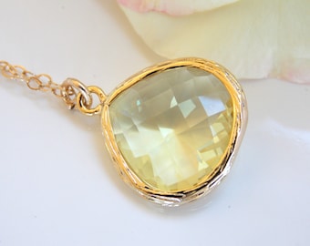Wedding Jewelry, Yellow Necklace, Gold, Citrine, Soft Yellow, Light Yellow,Bridesmaid Jewelry, Gift, Gold filled, Bridesmaids Gifts, Pendant