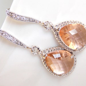 Wedding Jewelry, Peach Earrings, Blush, Champagne, Silver, Cubic Zirconia, Bridesmaid Jewelry,Bridesmaid Earrings, Dangle, Gift, Drop, Gifts