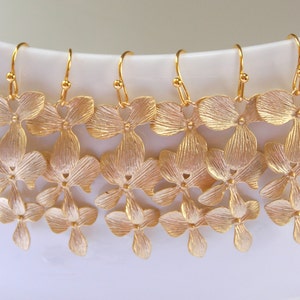 Bridesmaids Jewelry, Wedding Jewelry, Orchid Flower, Gold Earrings, Bridesmaids Earrings, Bridesmaids Gifts, Dangle, Long, Wedding Gifts