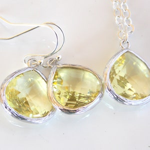 Wedding Jewelry Set, Yellow Earrings and Neklace Set, Sterling Silver, Citrine, Bridesmaid Jewelry, Bridesmaid Set, Gift, Pendant, Dangle